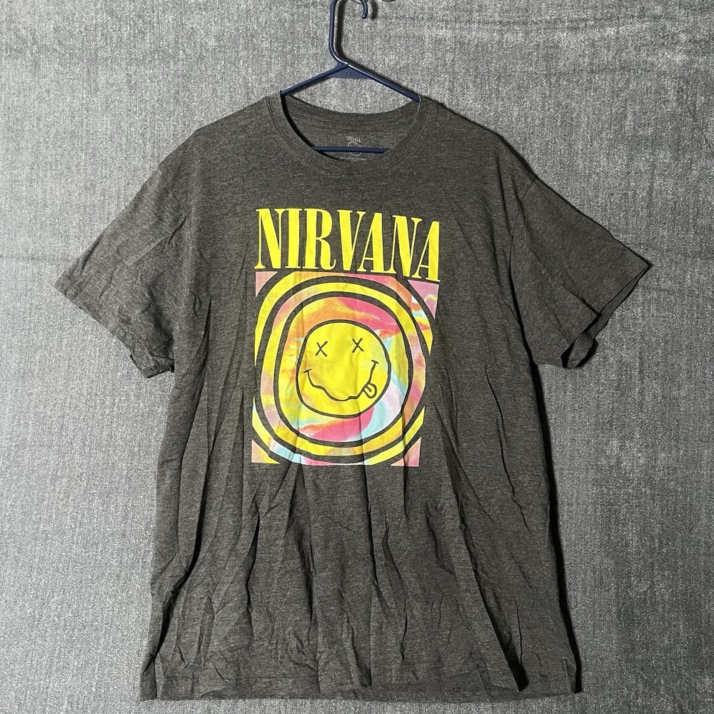 Nirvana Tie-Dye Smiley Face Graphic T-Shirt Short Sleeve Crewneck 2XL
